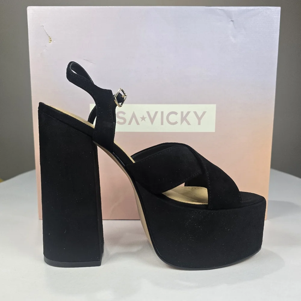 Black Platform Block Heel Sandals - Women